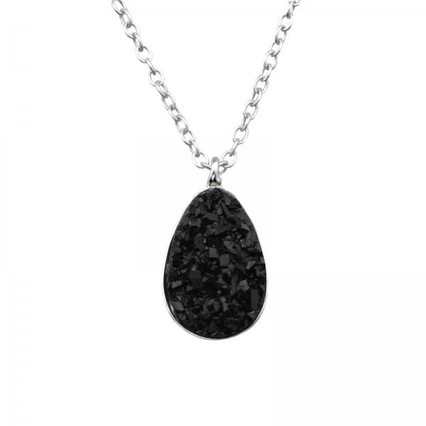 Silver Black Stone Drop Necklace