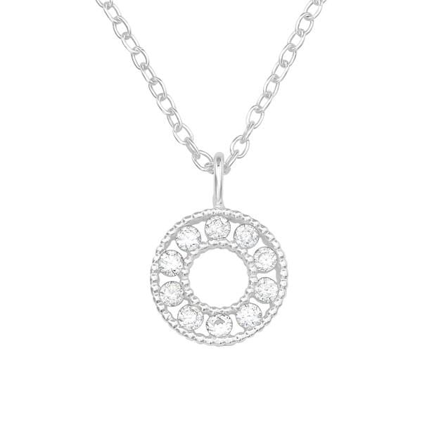 Silver CZ Crystal Circle Necklace