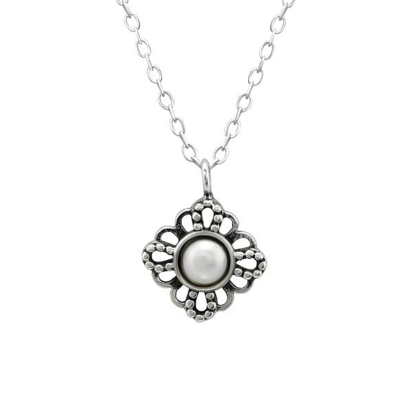 Silver Pearl White Antique Necklace