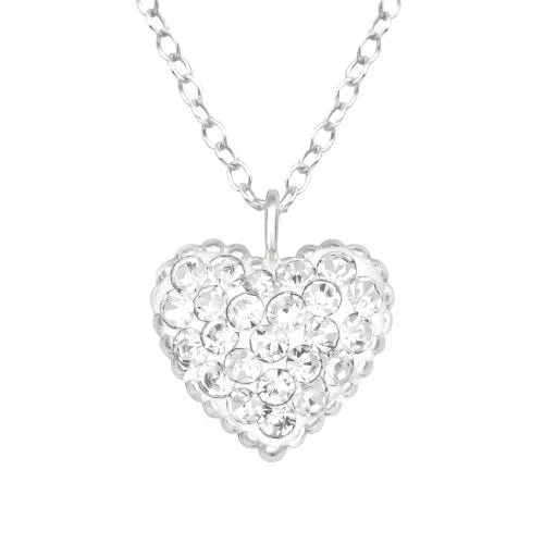 Silver Heart Necklace with Crystals