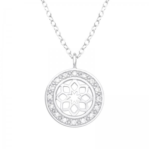 Silver Flower Circle Necklace