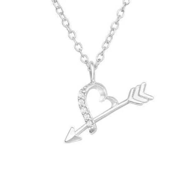 Silver CZ Crystal Heart and Arrow Necklace