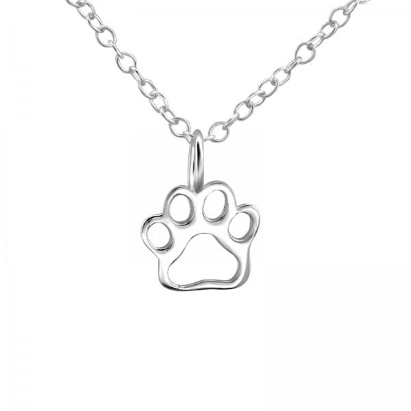 Silver Paw Print Necklace for Kids