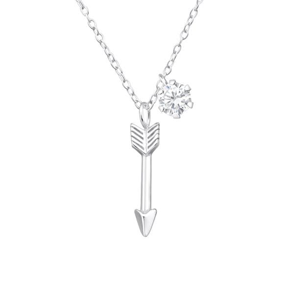 Silver CZ Crystal Arrow Necklace