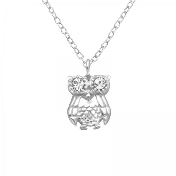 Silver Crystal Owl Pendant Necklace