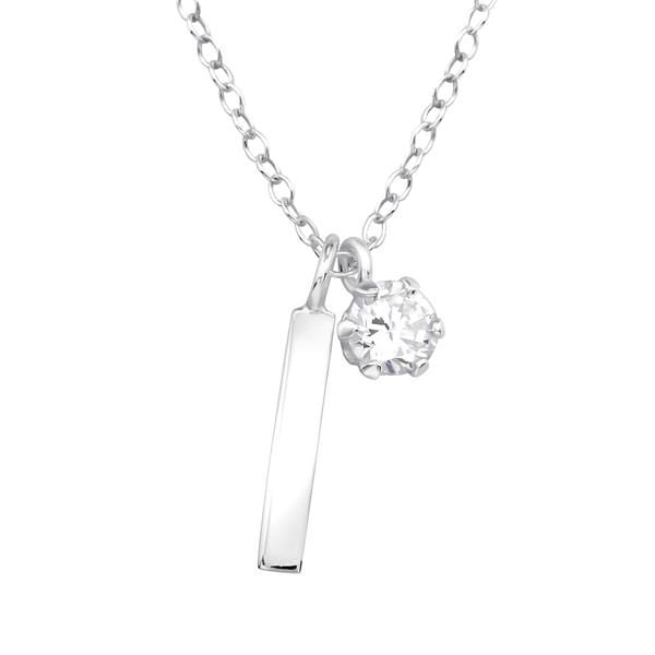 Silver Bar Necklace with Cubic Zirconia