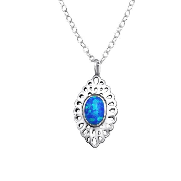 Silver Opal Marquise Necklace