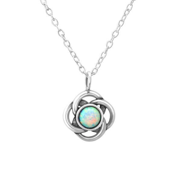Silver Opal Flower Necklace