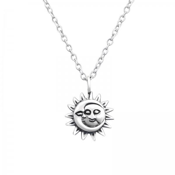 Silver Sun and Moon Pendant Necklace
