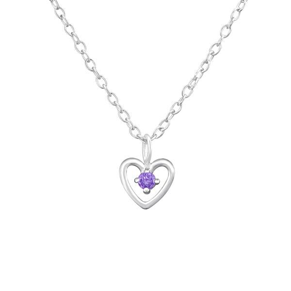 Silver Birthstone Heart Necklace