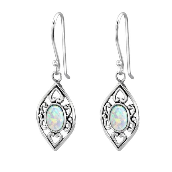 Silver Fire Snow Opal Marquise Earrings 