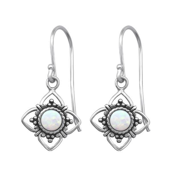 Sterling Silver Fire Snow Opal Flower Earrings