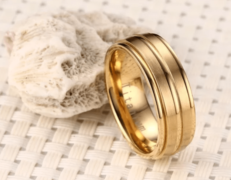 Titanium Gold Groove Ring