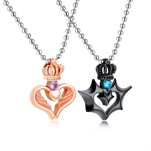 Stainless Steel King Queen Couple Necklace