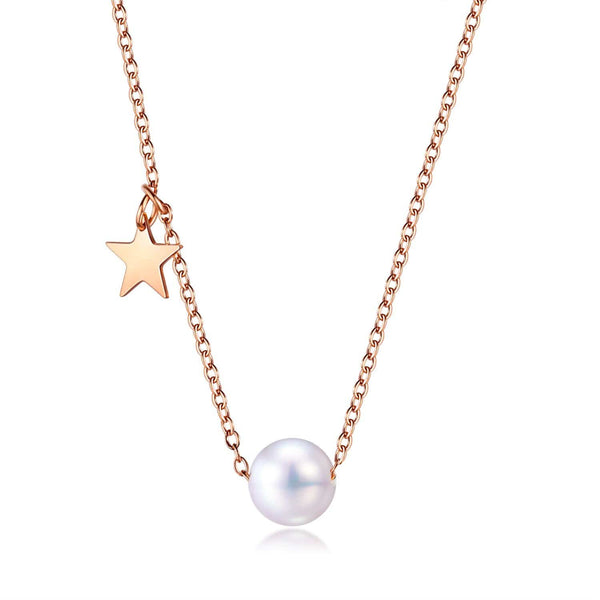Women Rose Gold Pearl Necklace