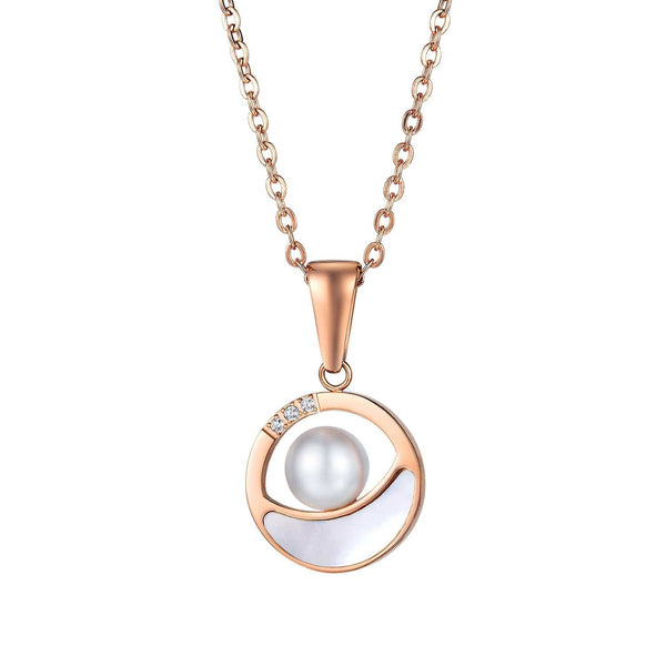 Steel Rose Gold Oyster Pearl Necklace