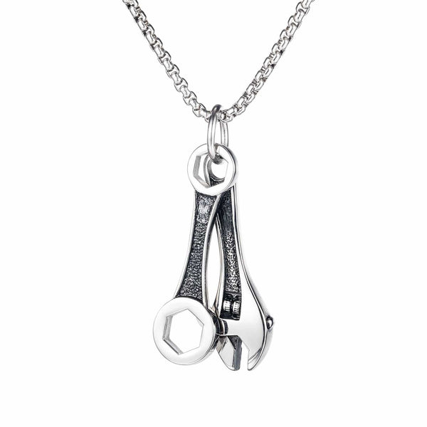 Stainless Steel Spanner Wrench Mens Biker Necklace