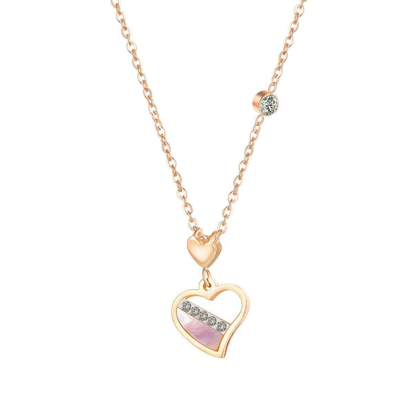 Rose Gold Oyster Pearl Cz Heart Necklace