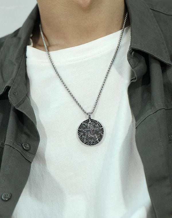 Stainless Steel Vintage Circle Round Necklace For Men