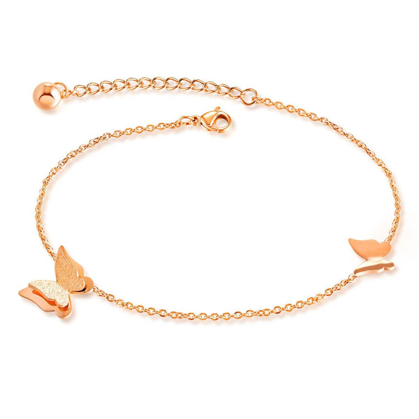 Steel Rose Gold Butterfly Anklet