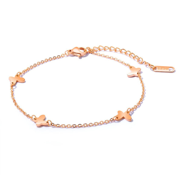 Stainless Steel Rose Gold Butterfly Anklet