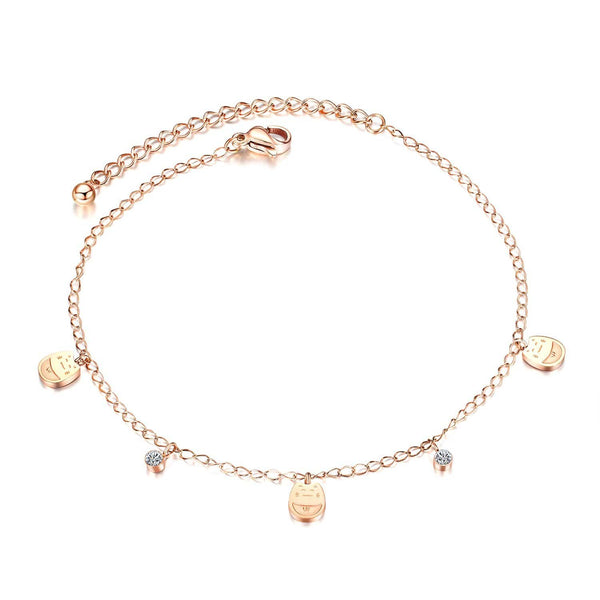 Stainless Steel Rose Gold CZ Cat Anklet