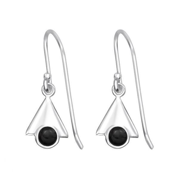 Silver Genuine Black Onyx Triangle Earrings