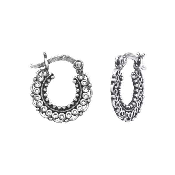 Silver Ethnic Bali Hoops with French Lock