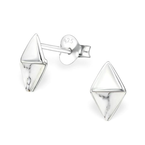 Sterling Silver Howlite Triangle Ear Studs