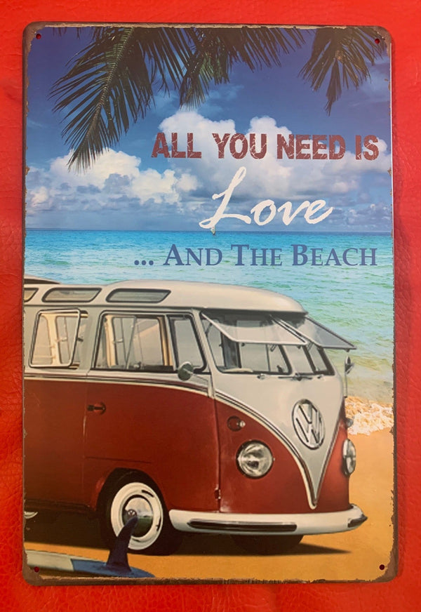 All You Need Is Love and Beach Metal Tin Sign Poster