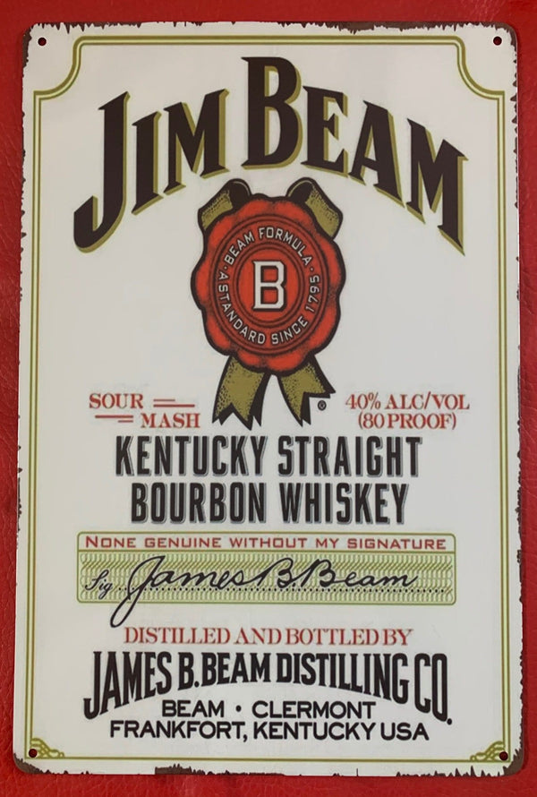 Jim Beam Kentucky Bourbon Whiskey Double Metal Tin Sign Poster