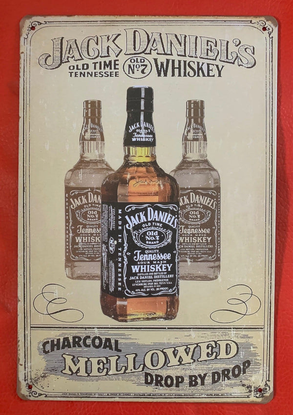 Jack Daniel Charcoal Mellowed Double Metal Tin Sign Poster