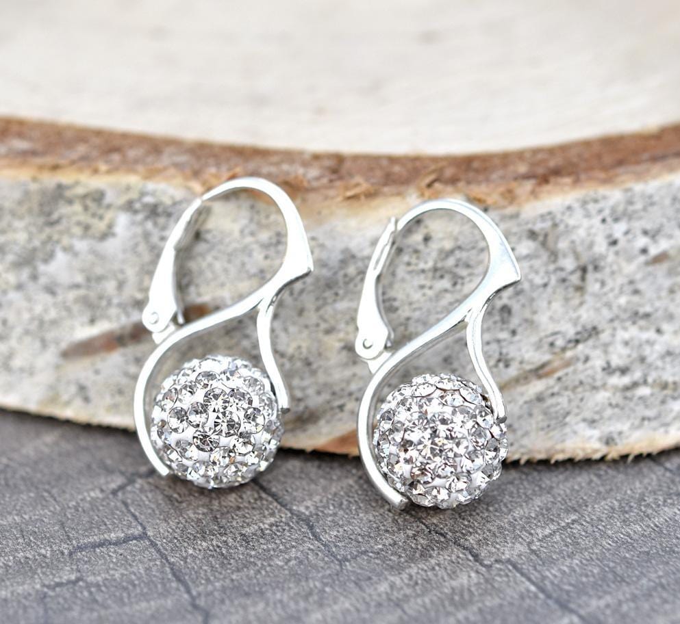 Silver Crystal Ball Earrings 