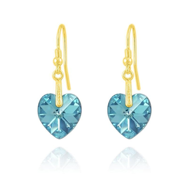 24k Gold Aquamarine Heart Earrings