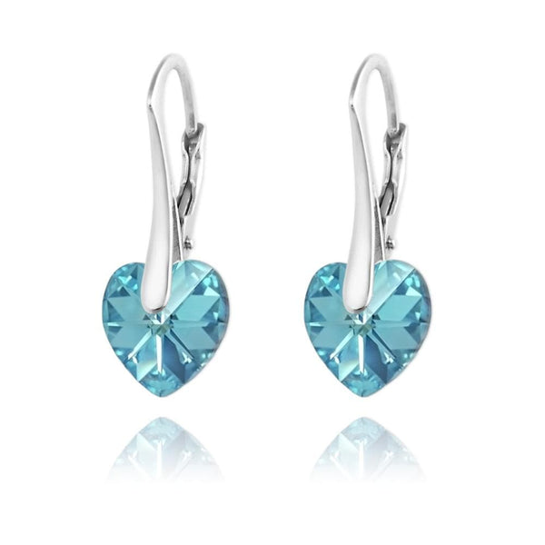 Silver Heart Earrings Aquamarine