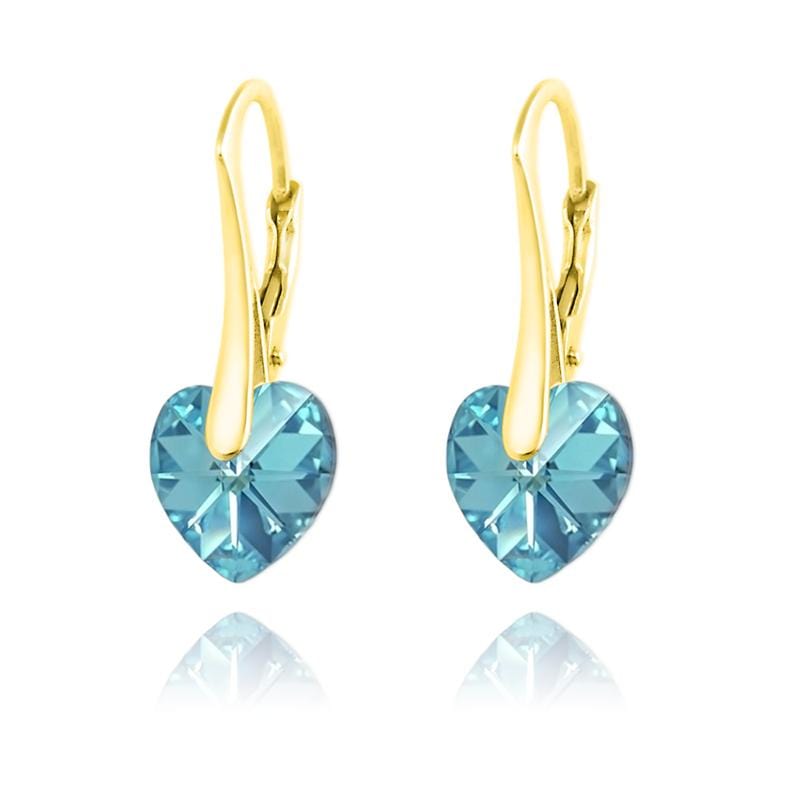 24K Gold Heart Earrings Aquamarine