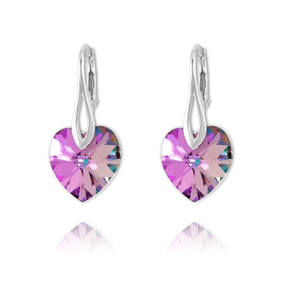 Pink Swarovski Crystal Heart Drop Earrings