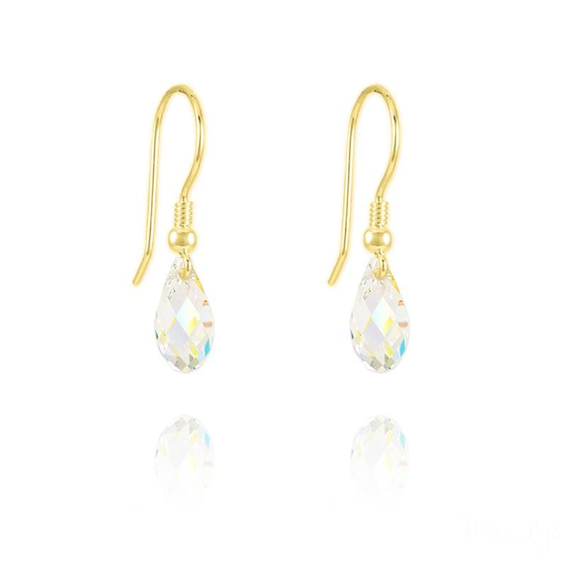 24K Gold Swarovski Crystal White AB Teardrop Earrings