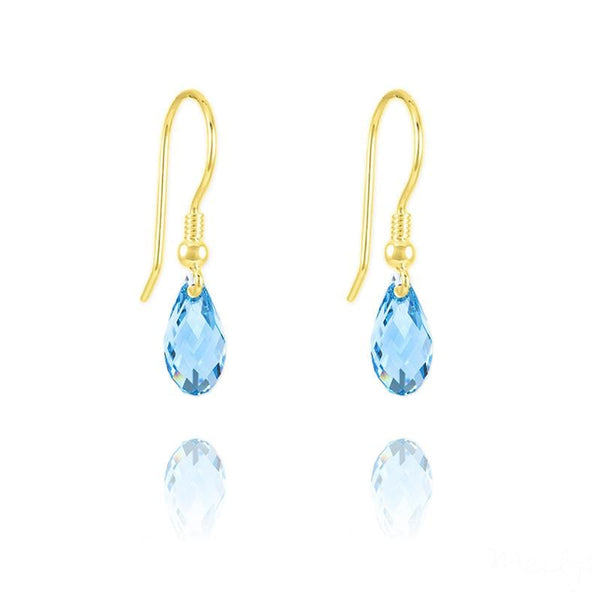 24K Gold Aquamarine Swarovski Crystal Teardrop Earrings