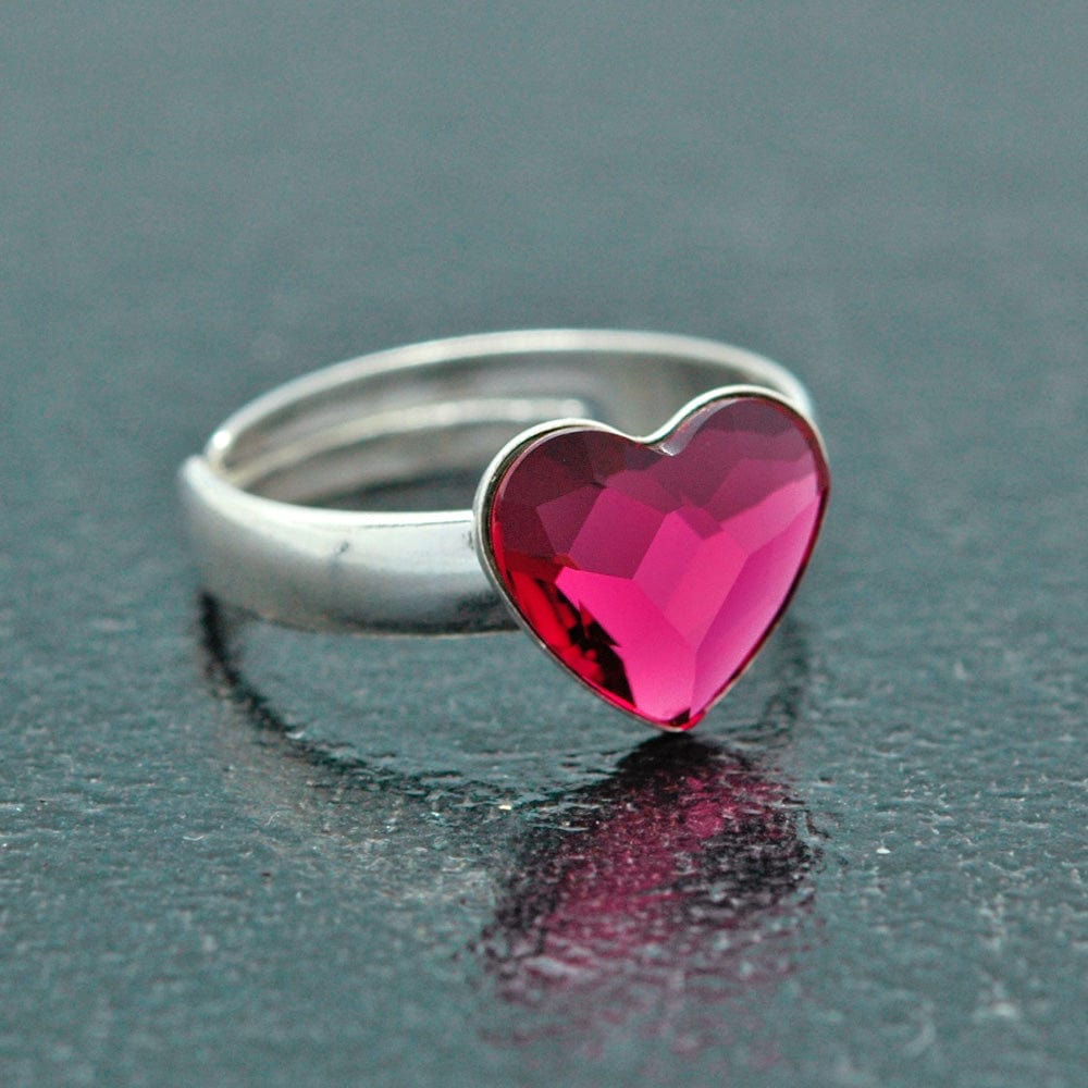 Silver Heart Fuchsia Ring