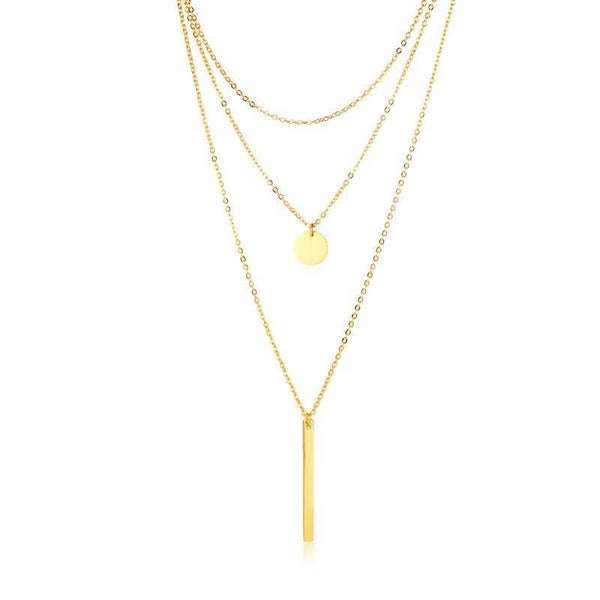 Stainless Steel Gold Bar Triple Layer Necklace
