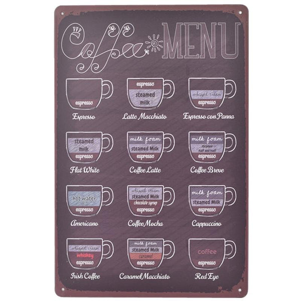Coffee Menu Tin Sign Poster