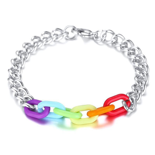 Stainless Steel Rainbow Curb Chain Link Bracelet
