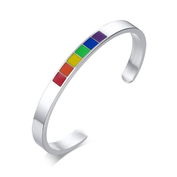 Stainless Steel Enamel Rainbow Cuff Bracelet