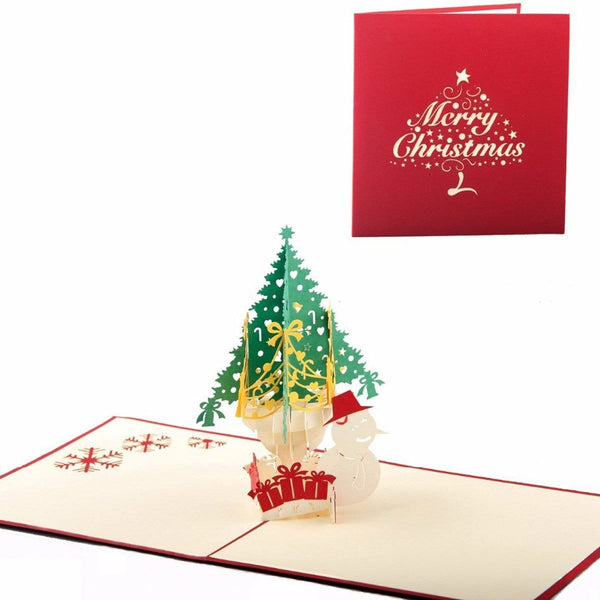 Christmas tree and snowman Pop Up Greeting Card