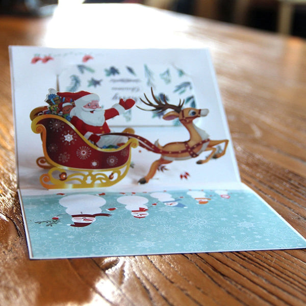 Colorful Santa Ride Pop Up Greeting Card