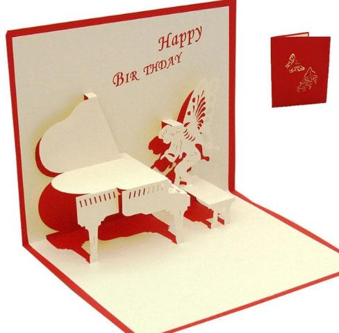 3D Pop Up Birthday Greeting Card- Angel playing Piano