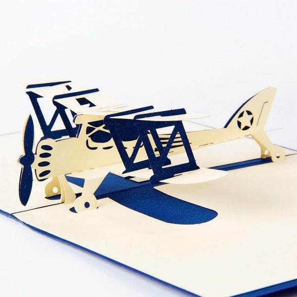 3D Pop Up Airplane Greeting Card -Blue