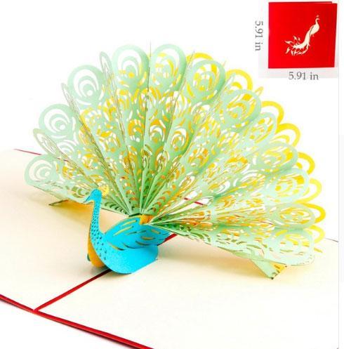 3D Pop Up  Green Peacock Greeting Card