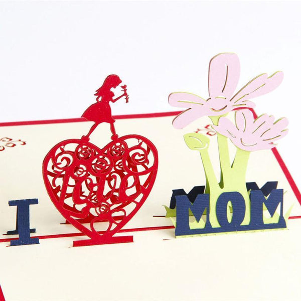 I Love Mom 3D pop Up Handmade Card For Mothers day